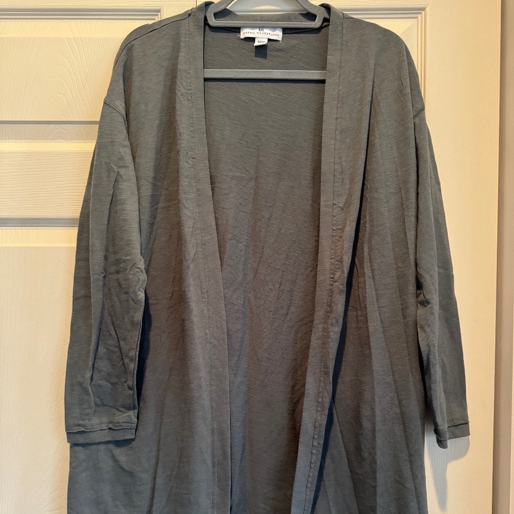 Light Hunter Green Long Cotton Open Cardigan